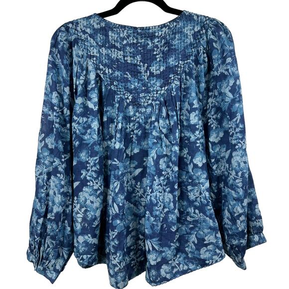 We the Free‎ Floral Blouse Small Blue Button Front - Picture 5 of 8